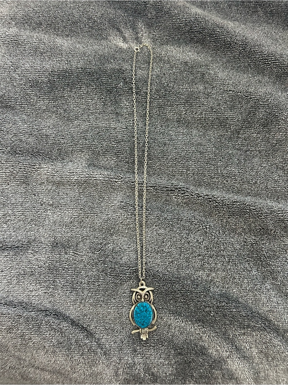 Turquoise Owl Pendant Necklace - Silver Tone & Silver Tone Pendant